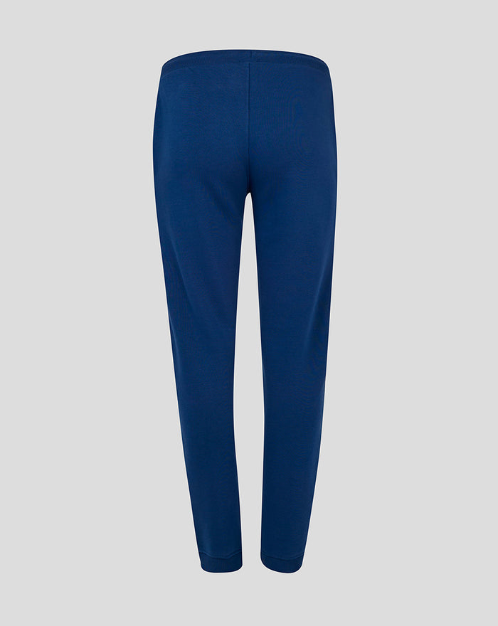 Back view of navy women's core joggers with elastic waistband and ribbed cuffs