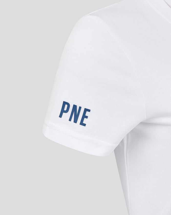 White T shirt sleeve with navy PNE lettering