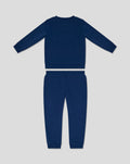 Navy blue PRESTON CORE infant sweat set with a long sleeve top and matching pants laid flat