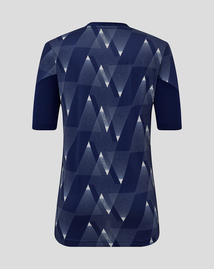 Back view of navy junior Preston North End matchday shirt with a geometric triangle pattern