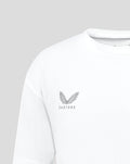 Close-up of white shirt left chest showing the CASTORE logo.