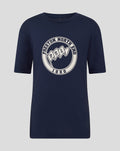 Navy unisex T shirt with a large Preston North End crest graphic on the chest.