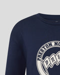 Navy unisex OS tee with a partial white Preston North End circular crest on the chest.