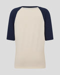 Back view of beige front raglan tee with navy sleeves from the Junior 25/26 collection