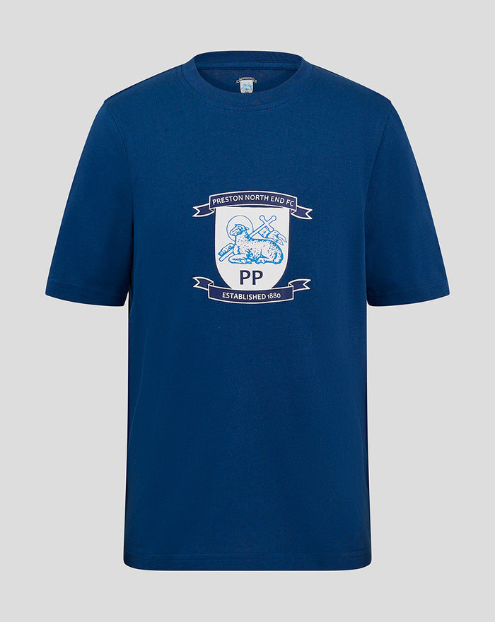 Navy junior crest T shirt with a centered club crest graphic on the chest.