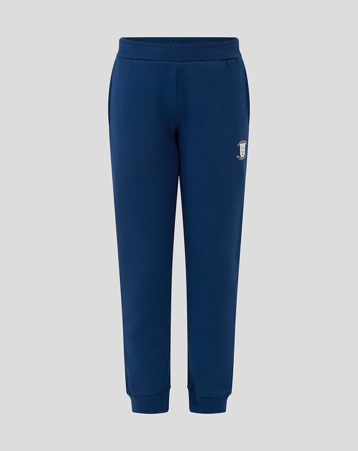 Front view of navy Men s Core Joggers with ribbed waistband drawcord and crest on left thigh