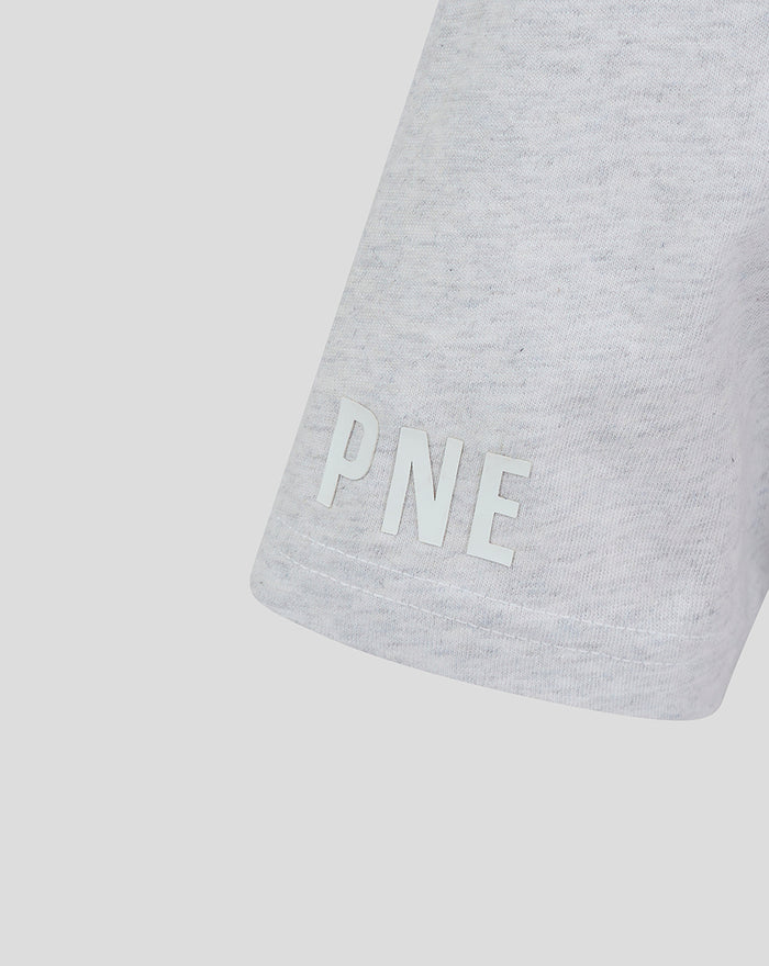 Close up of sleeve hem with PNE text on light grey Junior Classic Cotton T Shirt