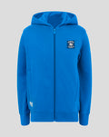 Blue women's classic full zip hoodie with hood and left chest patch
