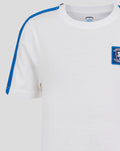 White Junior Classic Cotton T shirt with blue shoulder stripe and left chest crest patch