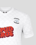 Close-up of white junior home shirt chest showing Preston North End crest and large Spud Bros sponsor logo