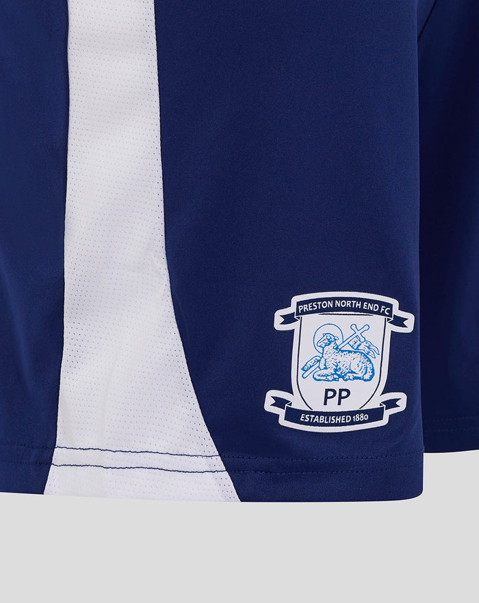Navy junior home shorts with white side panel and Preston North End crest