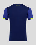 Back view of JUNIOR AWAY SHIRT 25/26 in navy with royal blue sleeves and neon lime cuff trim.