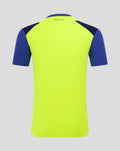 Back view of neon yellow Preston North End FC replica shirt with navy shoulder panels and North End text at the neck.