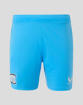Bright blue goalkeeper shorts with Preston North End crest on left thigh and Castore logo on right leg
