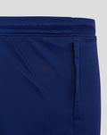 Blue junior training knit shorts with elastic waistband and side zip pocket