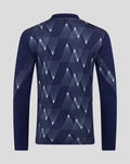 Back view of navy Preston North End Matchday Midlayer Top with a bold geometric diamond pattern.