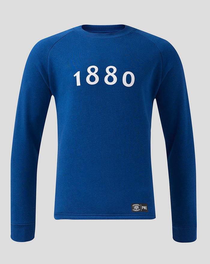 Navy crew sweatshirt with bold 1880 graphic on the chest
