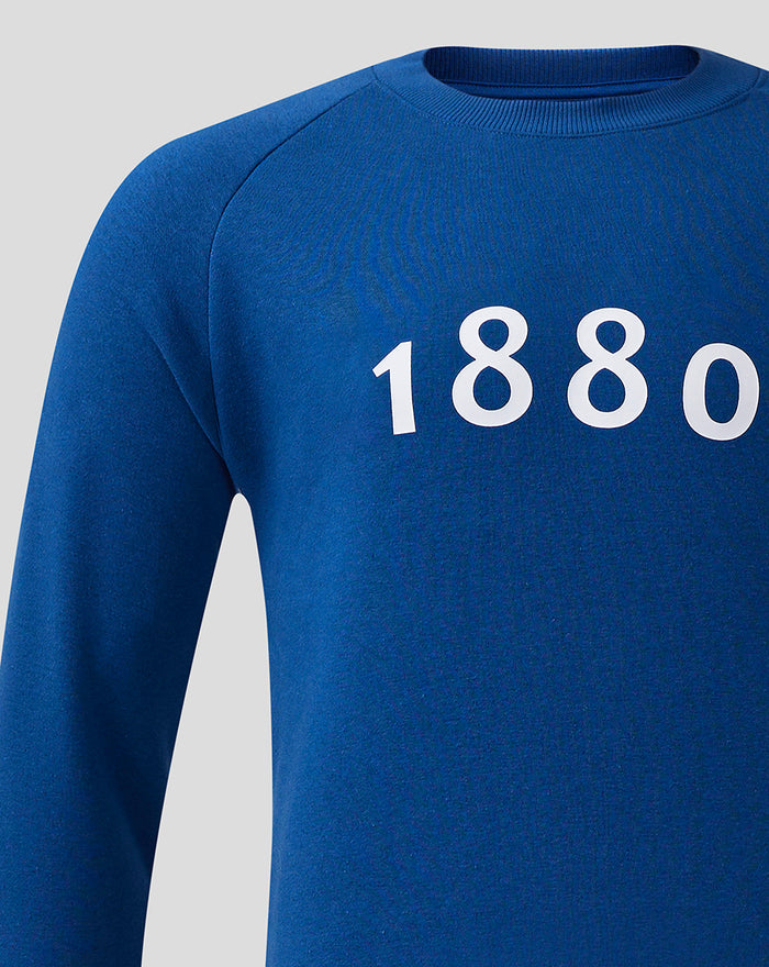 Navy blue crew neck sweatshirt with bold white 1880 graphic across the chest