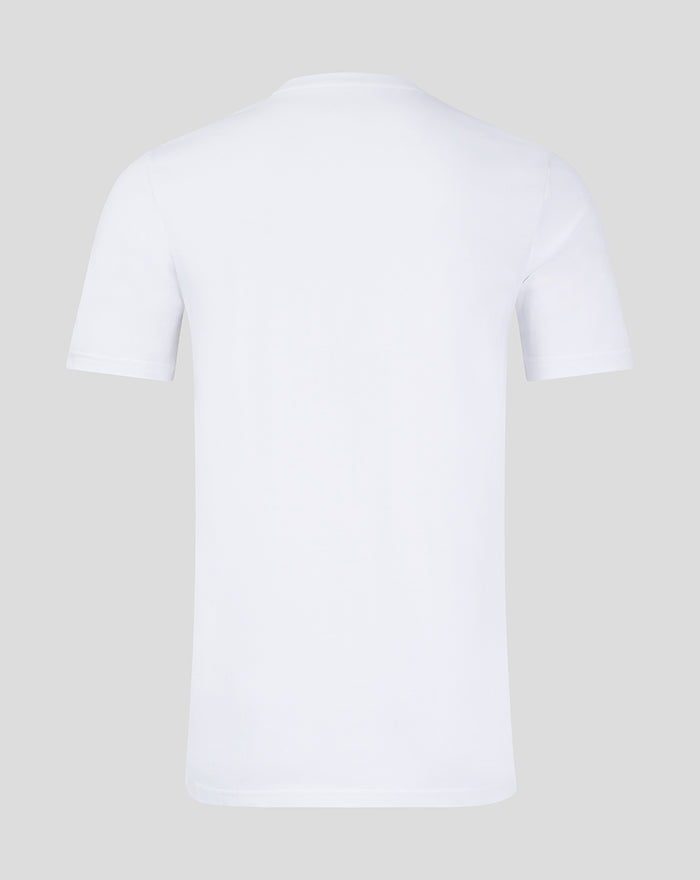 Back view of white men's Core Crest T shirt showing a plain smooth back