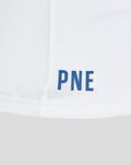 White T-shirt hem with blue PNE lettering