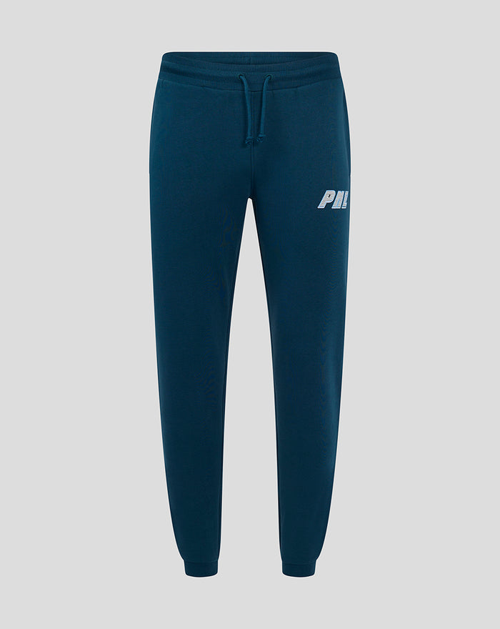 Dark blue men's joggers with drawstring waistband and white PNE logo on the thigh