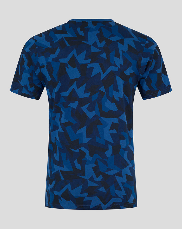 Blue and navy geometric print short sleeve T shirt from men's PJ set back view