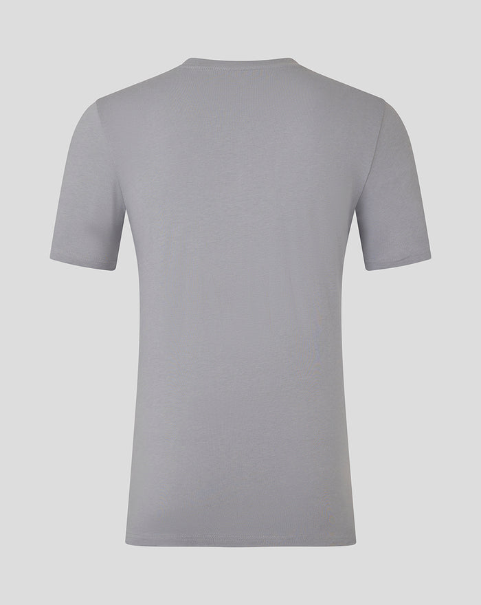 Back view of a light gray unisex table football tee with subtle texture.