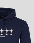 Navy unisex table football hoodie with a white players graphic on the chest