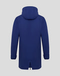 Back view of blue Junior 25/26 Training Padded Jacket with hood and center hem vent.