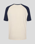 Back view of a cream raglan tee with navy sleeves from the UNISEX 25/26 Contemporary Raglan Tee collection.