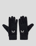 Pair of black unisex gloves with a white wing logo on the back, laid flat on a gray background.