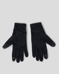 Close-up of black gloves featuring a white wing logo on the cuff area.