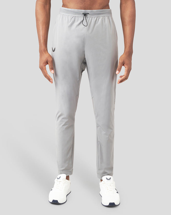 Front view of Slate Carbon Capsule Woven Joggers with drawstring waist and tapered cuffs